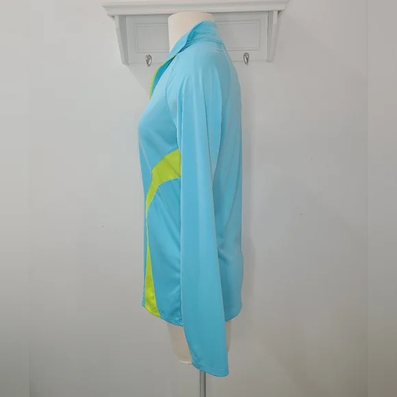 CALLAWAY Women’s Long Sleeve 1/4 Zip Activewear Pullover in Aqua Blue & Yellow M - Picture 3 of 11